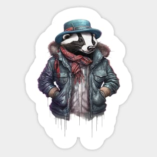 Badger wearing a jackets cap and a scarf Sticker